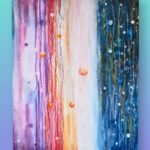 Vertical Abstract Acrylic Painting – Purple to Blue Gradient with Textured Lines Modern Atmospheric Wall Art 12×16 - Floozy Couture